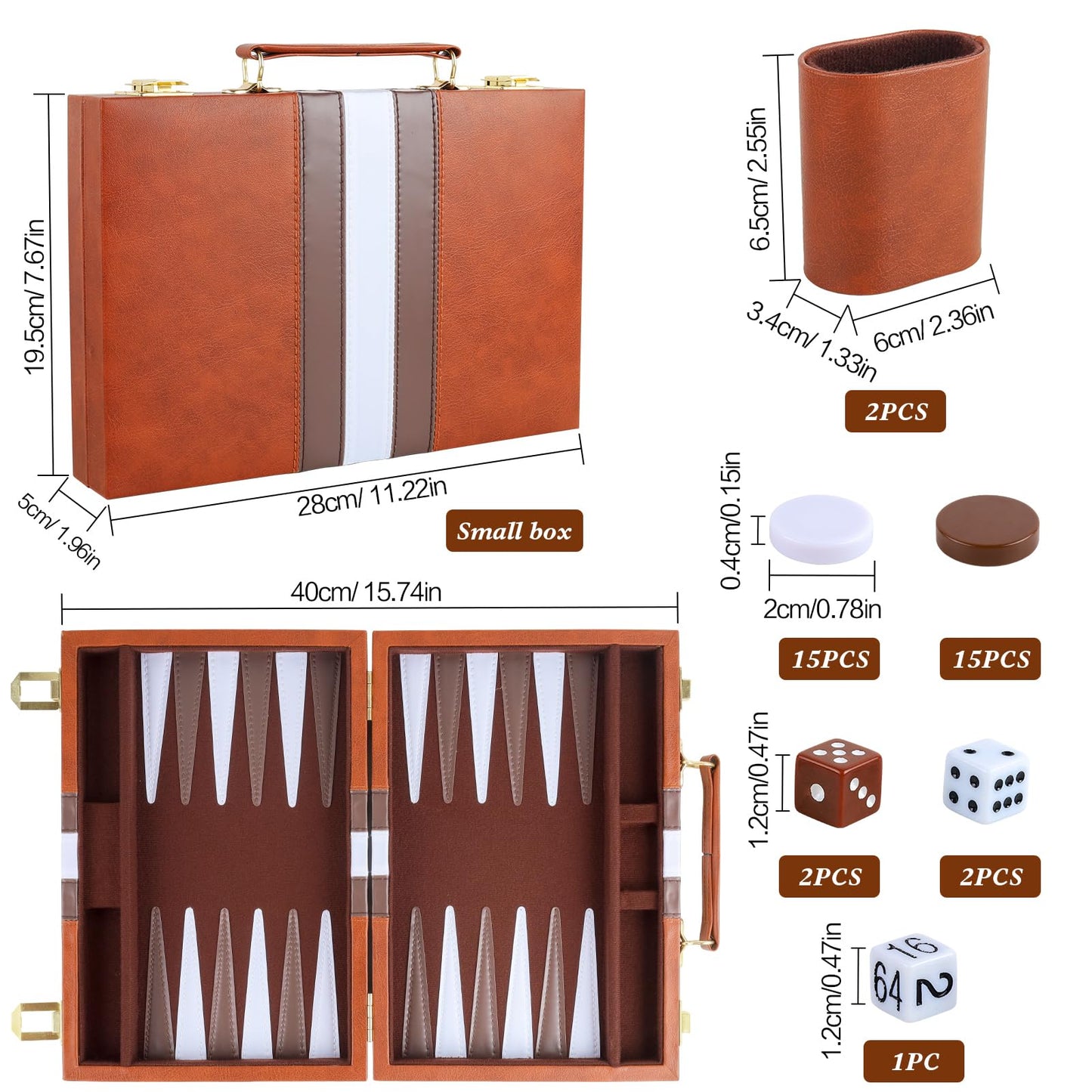 Reriver Backgammon Set 2 Players Classic Backgammon Sets For Adults Board Game With Pu Leather Case Portable And Travel Backgammon Set (Brown, 11Inch)