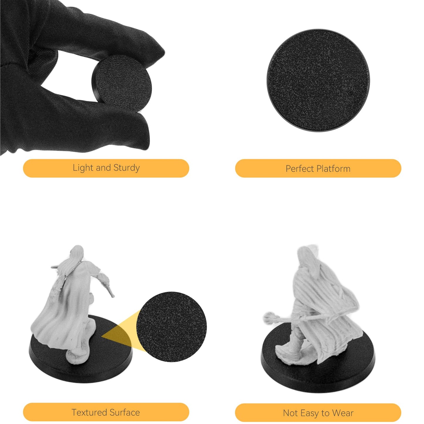 100PCS Miniature Bases with 120PCS Adhesive, 25mm 32mm 40mm Mix Black Round Plastic Model Bases for Gaming Miniatures or Wargame