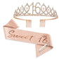 16Th Birthday Tiaras And Crowns For Women Girls, Birthday Decorations Rose Gold Sash Crystal Tiara Party Supplies