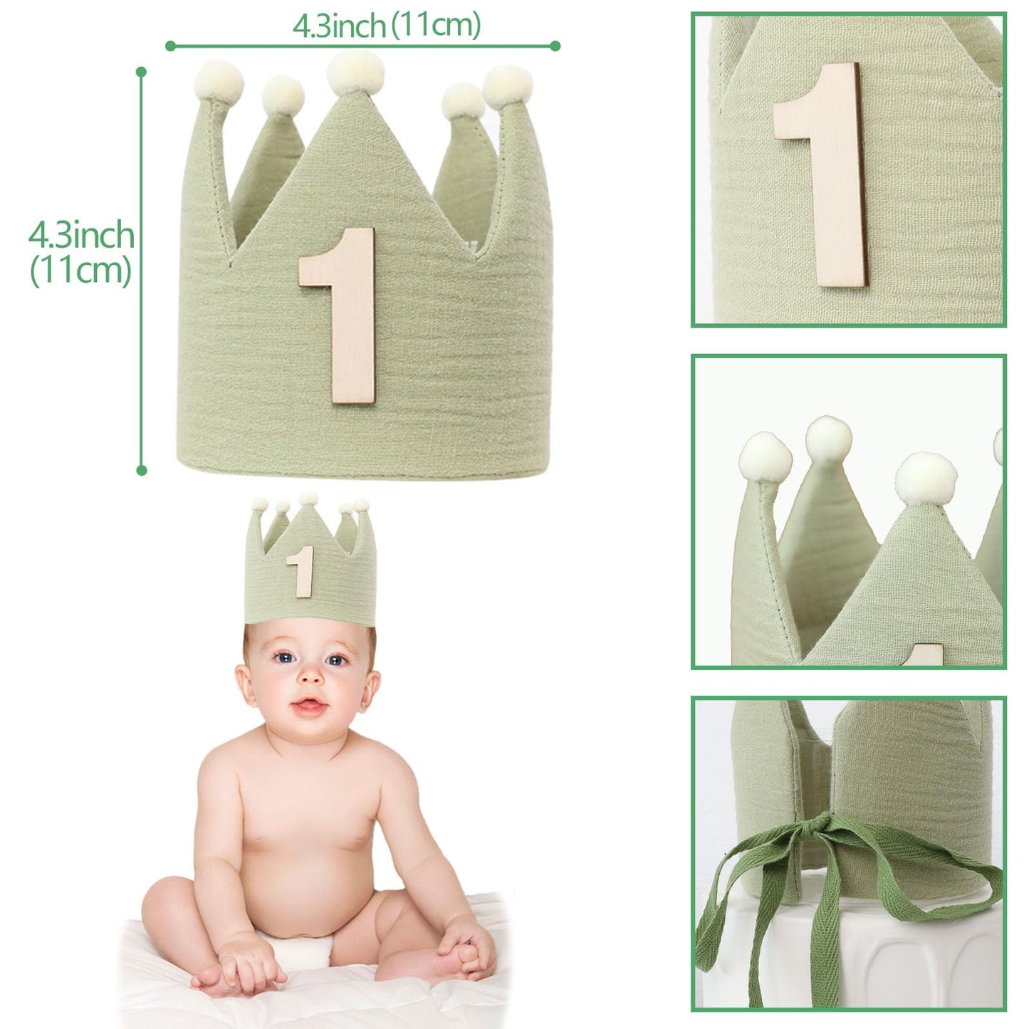 Wild One High Chair Banner For 1St Birthday Party Boy Decorations With Green Tassel Garland Crown Hat Cake Topper