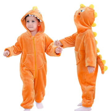 Lolanta Boys Girls Dinosaur Costume Jumpsuits Soft Halloween Animal One-Piece Kids Birthday Christmas Gift (Orange, 4-6 Years)