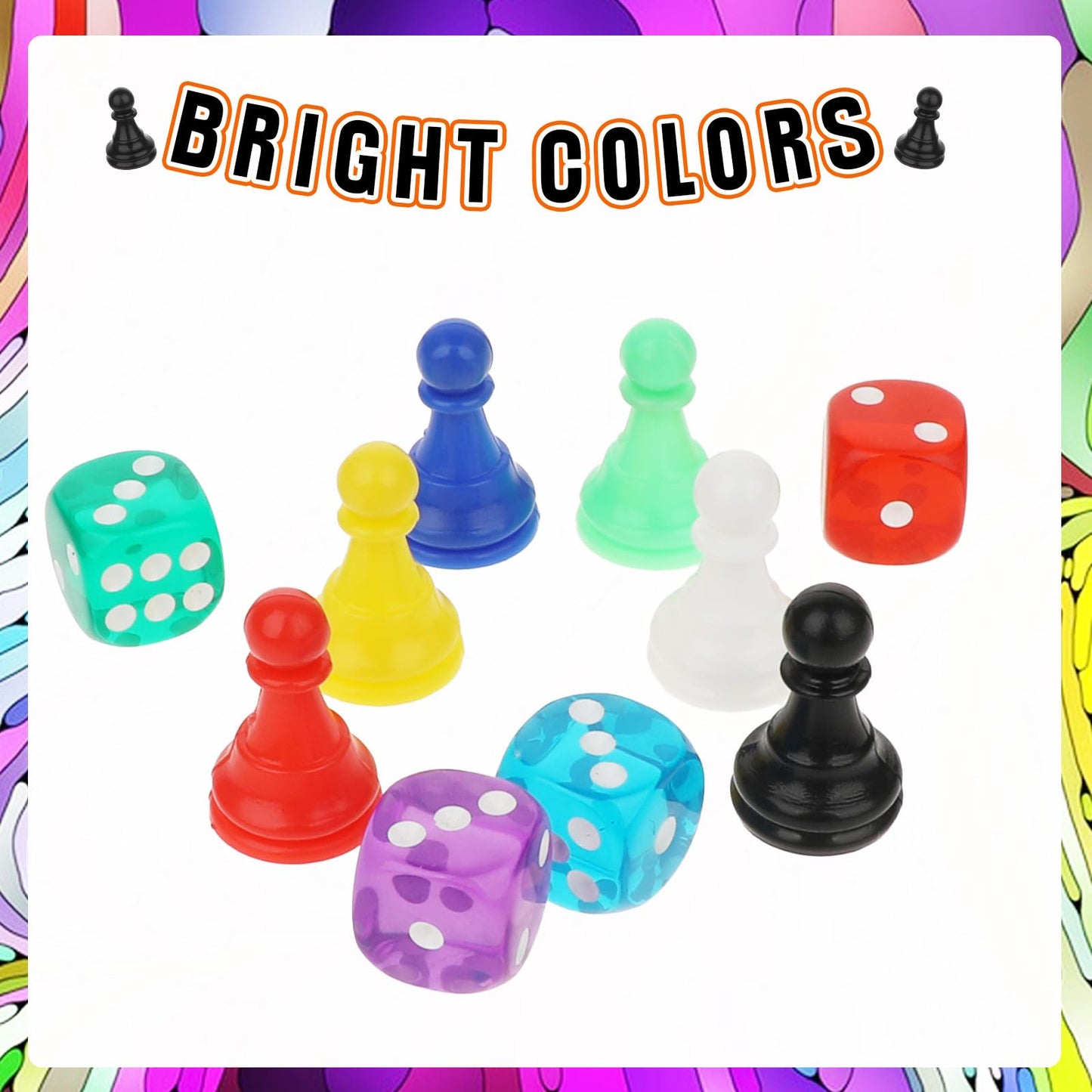 28Pcs Multicolor Board Game Pieces, Game Pawns Include 24 Chess Pieces And 4 Dices Game Pieces For Board Games Plastic Chess Che