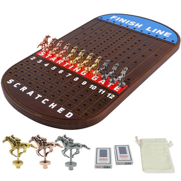 Jyquorp Horse Race Board Game Racing Game Solid Wood With 11 Luxurious Durable Classic Metal Horses With 4 Dice And 2 Boxes Of C