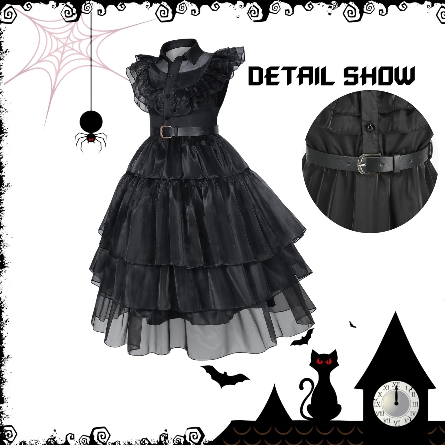 Black costume girls dress for Kids Black Dress Costume for Girls Halloween Cosplay Party (5-6 Years)
