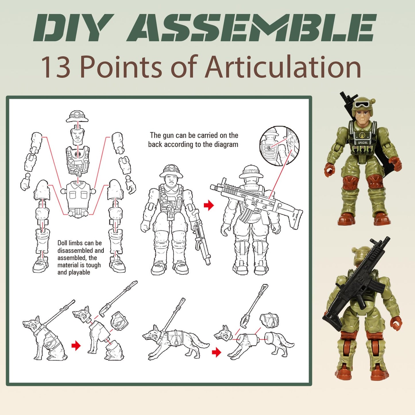 HAPTIME Army Men Action Figures with   Toy Soldiers for Boys  Plastic Army Toys for Boys 6-8  Birthday Gift for Military Collectors (6Pcs Green + 6Pcs Yellow)