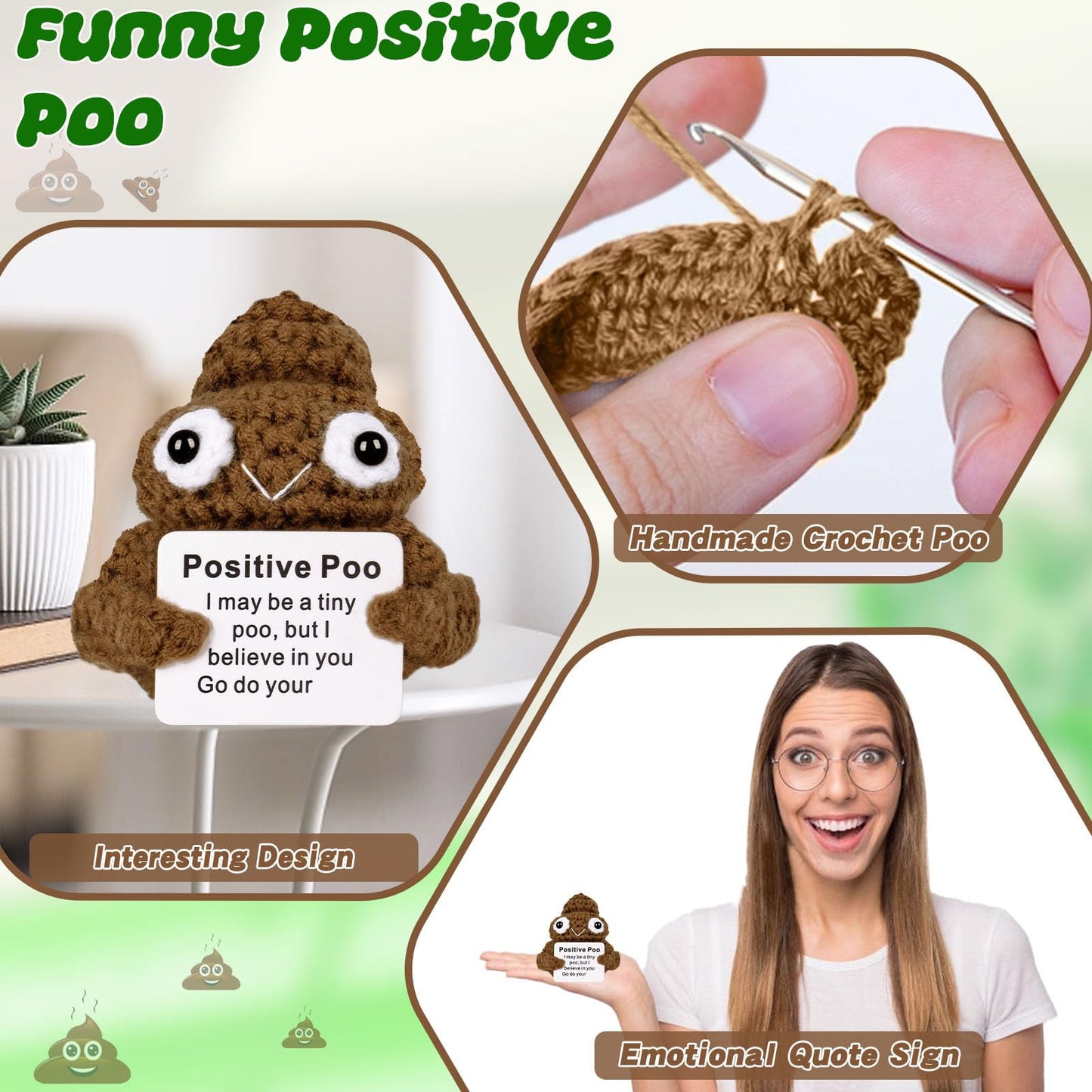 Netholid Inspirational Birthday Gifts 2P Positive Poo Emotional Crocheted Support Crochet Pickle Funny Handmade Crochet With Pos