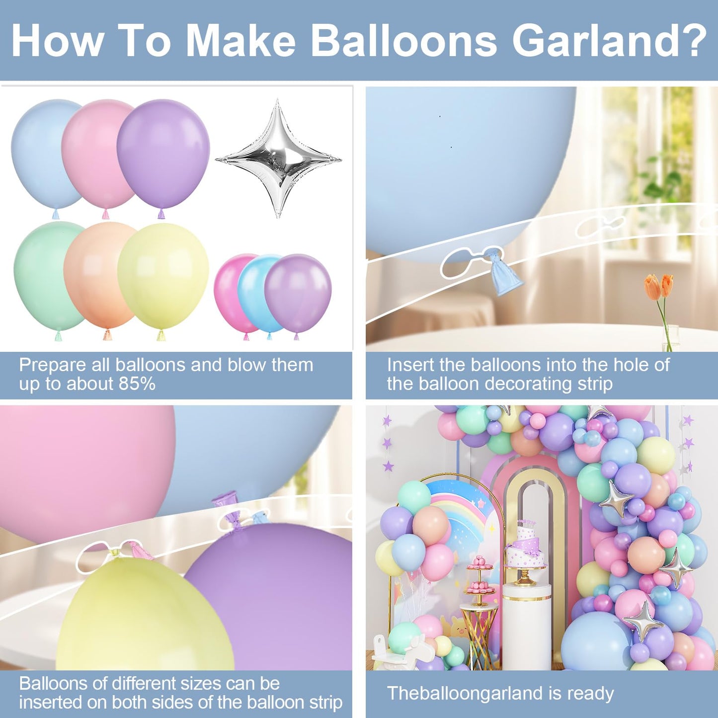Pastel Balloons Arch Garland Kit, Pastel Pink Purple Blue Yellow Green Party Balloons, Pastel Rainbow Balloons Garland For Girls
