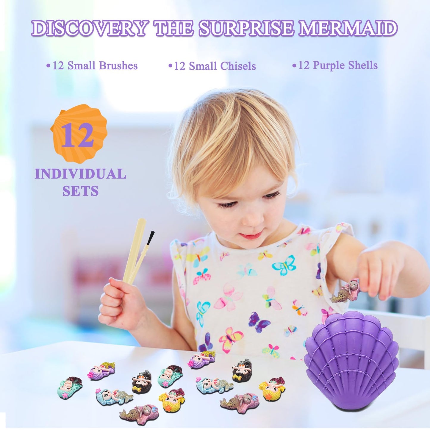 Hitish Mermaid Dig Kit, 12 Surprise Mermaid Discover, Great Science Stem Toys Mining Set, Party Favor Geology Gifts For Kids, Ag