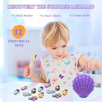 Hitish Mermaid Dig Kit, 12 Surprise Mermaid Discover, Great Science Stem Toys Mining Set, Party Favor Geology Gifts For Kids, Ag