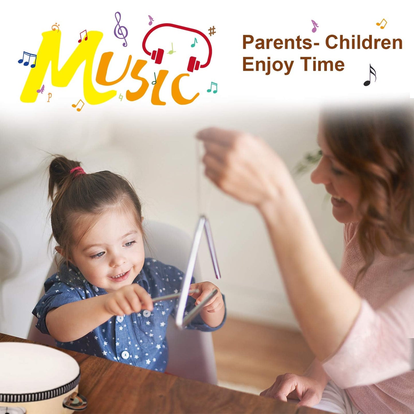 LOOIKOOS Wooden Musical Instruments Set for Toddlers 1-3, Natural Color, Montessori Educational Toys, Model ES-HLJS-0326-778