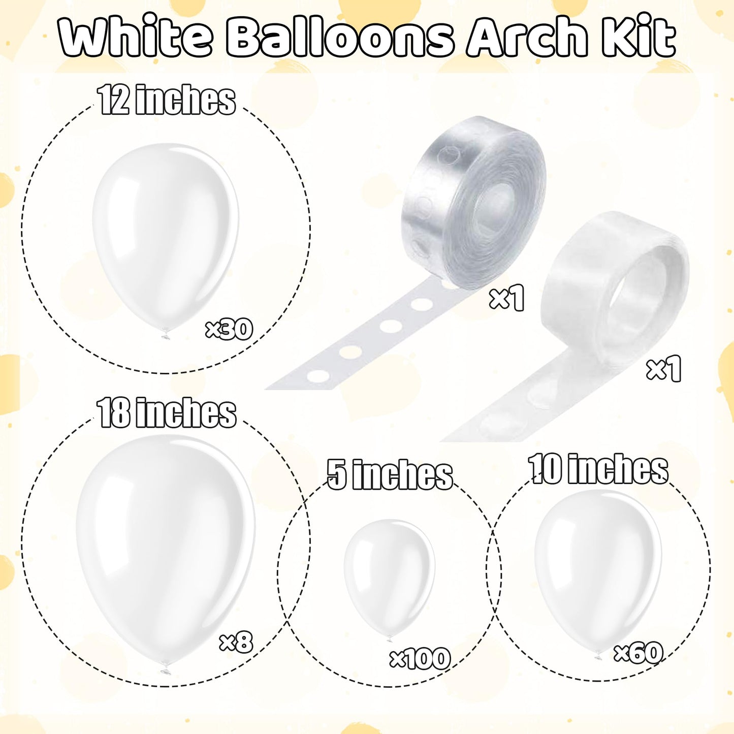 200 Pieces White Balloons Different Sizes 5 10 12 18 Inch White Balloon Arch Kit White Balloon Garland White Latex Balloon For B