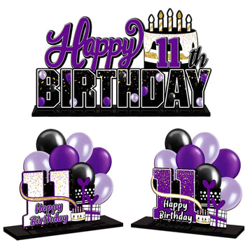 Lingteer Happy 10Th Birthday Purple Acrylic Table Topper Centerpieces Set - Cheers To Ten Years Old Birthday 10Th Bday Party Gift Decorations.
