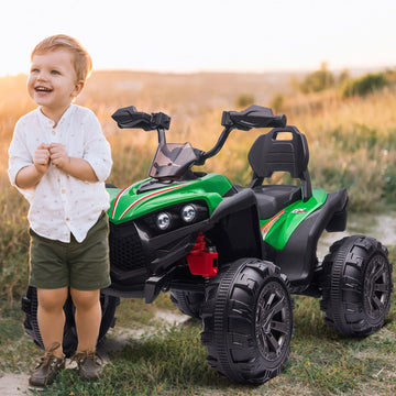 OTTARO 12V Ride on ATV for Kids 3-8, 2 Seater Electric Quad, Large Black, LED Lights, Soft Braking, Backrest