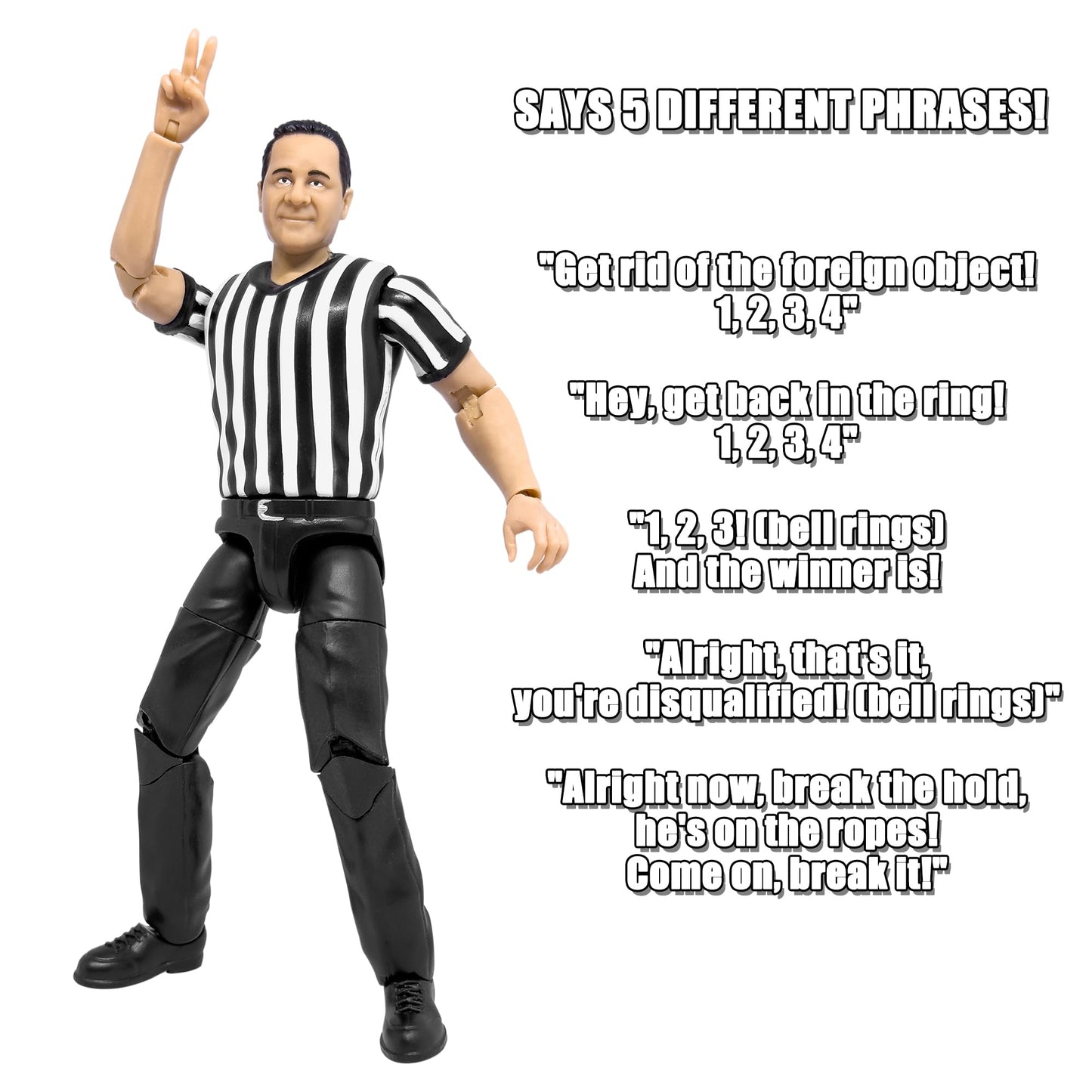 Figures Toy Company Ultimate Three Counting & Talking Wrestling Referee Action Figure with Deluxe Articulation for Wrestling Act