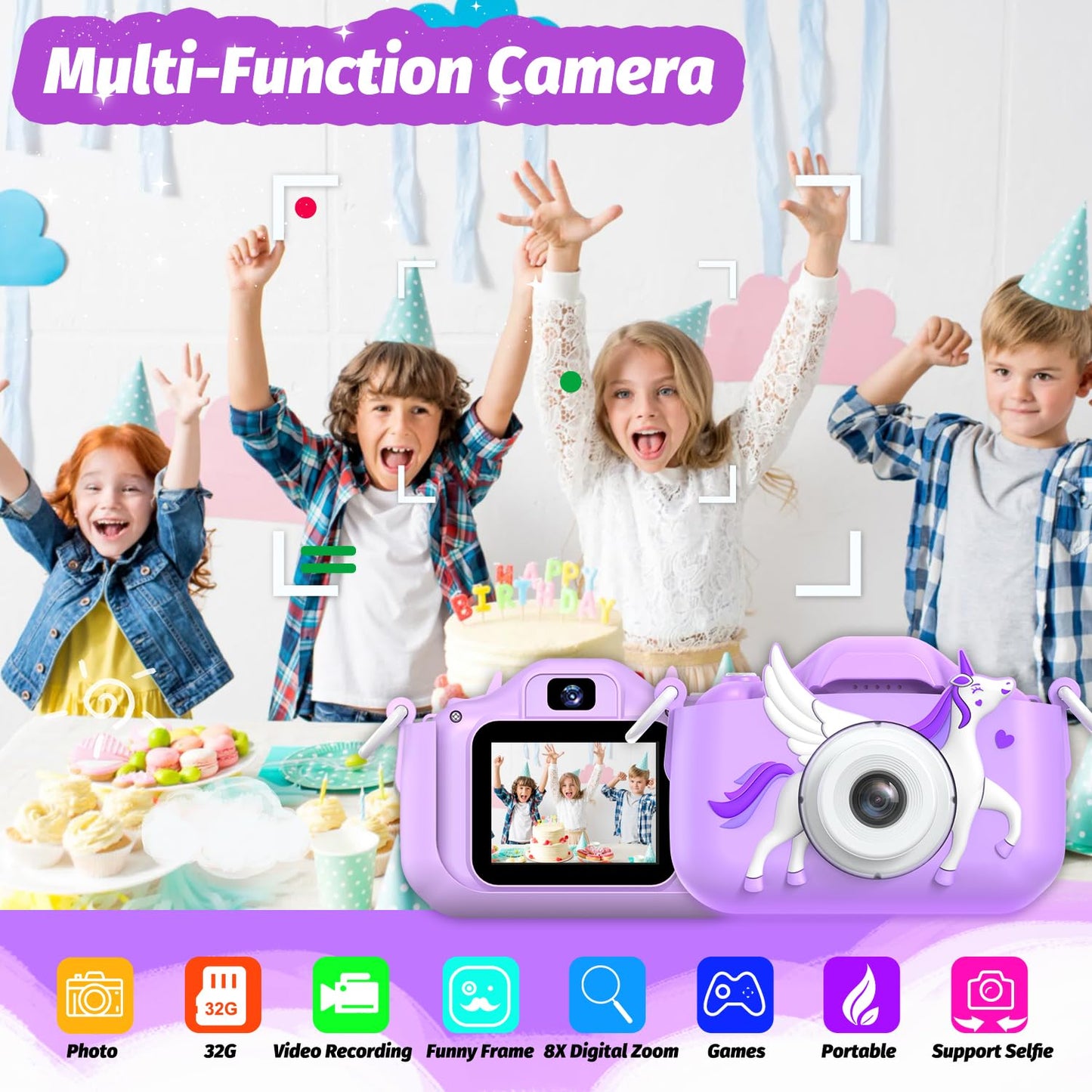 Goopow Kids Selfie Camera Toys For Girls Age 3-9, Digital Video Camera Toy With Protective Cover,Christmas Birthday Festival Gif
