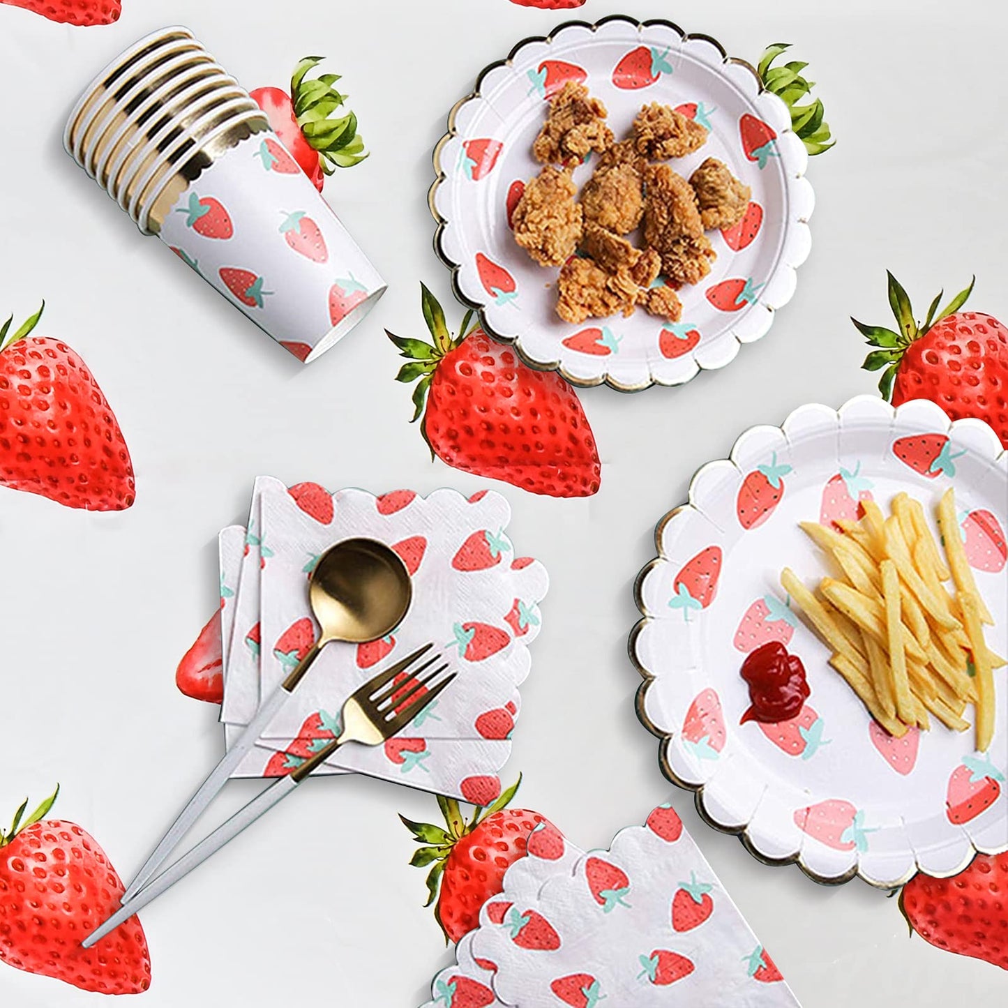 Lecferrarc 2 Pcs Strawberry Tablecloth Strawberry Plastic Table Cover 87 X 51 Inches Strawberry Birthday Tablecovers For Strawbe