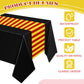 Oudain 6 Pcs Wizard Tablecloth 54 x 108 Inches Plastic Black Table Cover Red Golden Tablecloth Disposable Magical Party Supplies