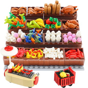 Brickbounty 190 Pcs Supermarket Building Block Set Compatible With City-Food, Restaurant-Kitchen Kit With Hotdog-Stall-Ice-Cream
