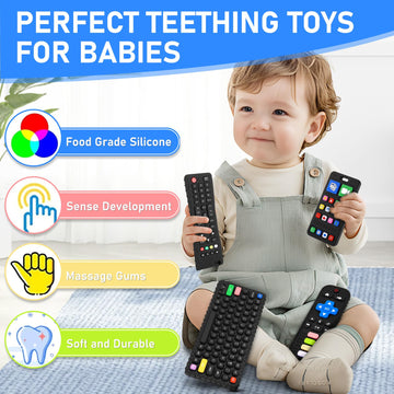 Teething Toys For Baby 3 6 12 18 Months, Realistic Remote Control And Keyboard Baby Teether Toys, Baby Chew Toys, Food Grade Sil