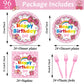 96Pcs Pink Cat Birthday Party Supplies Cartoon Cute Cat Paper Plates and Napkins Pink Bow Rainbow Disposable Tableware Set for B