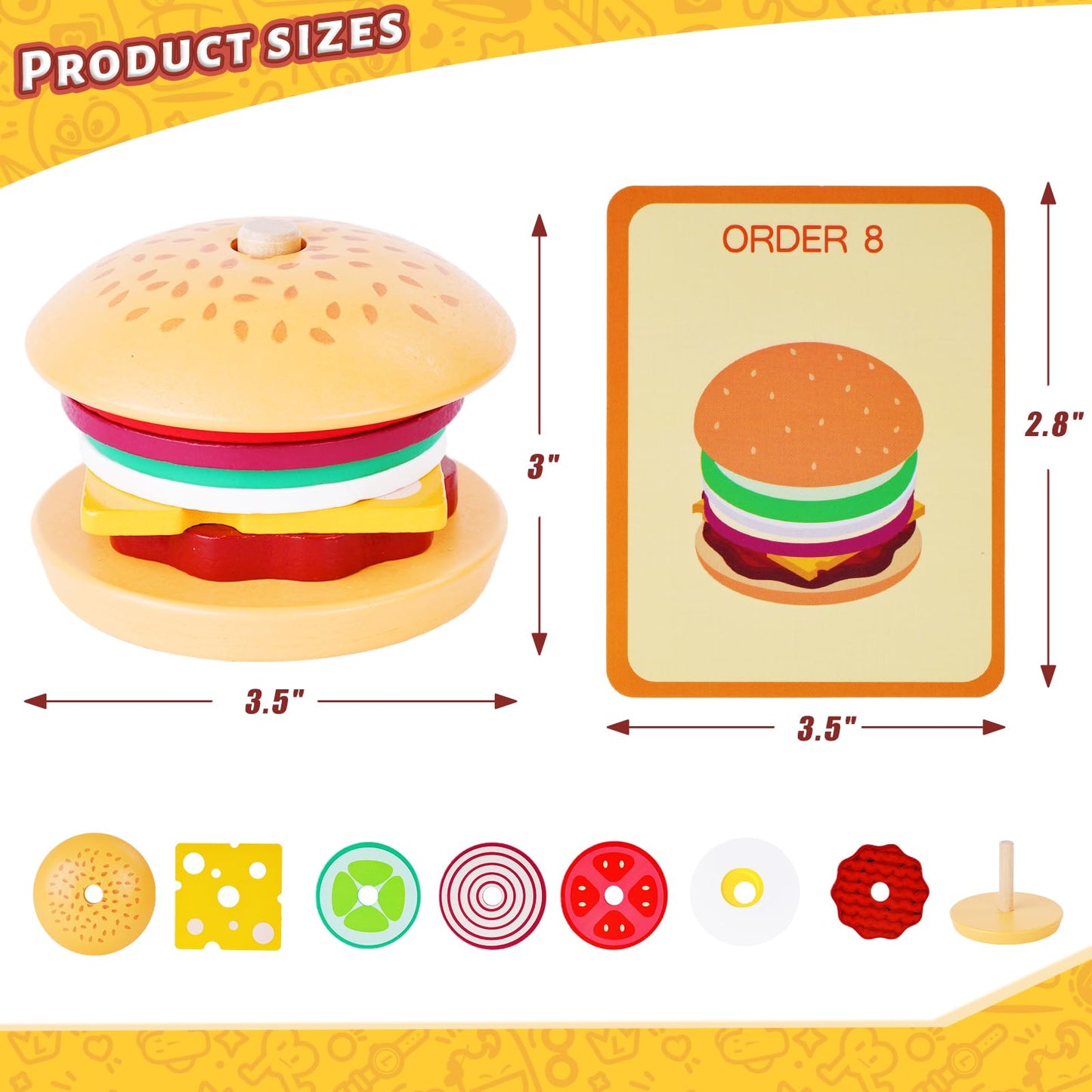 Lovestown Wooden Stacking Toys, Burger Stacking Toys Montessori Toys For Kids Educational Preschool Learning Toys For Boys Girls Birthday Gifts, Medium