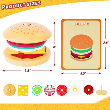 Lovestown Wooden Stacking Toys, Burger Stacking Toys Montessori Toys For Kids Educational Preschool Learning Toys For Boys Girls Birthday Gifts, Medium