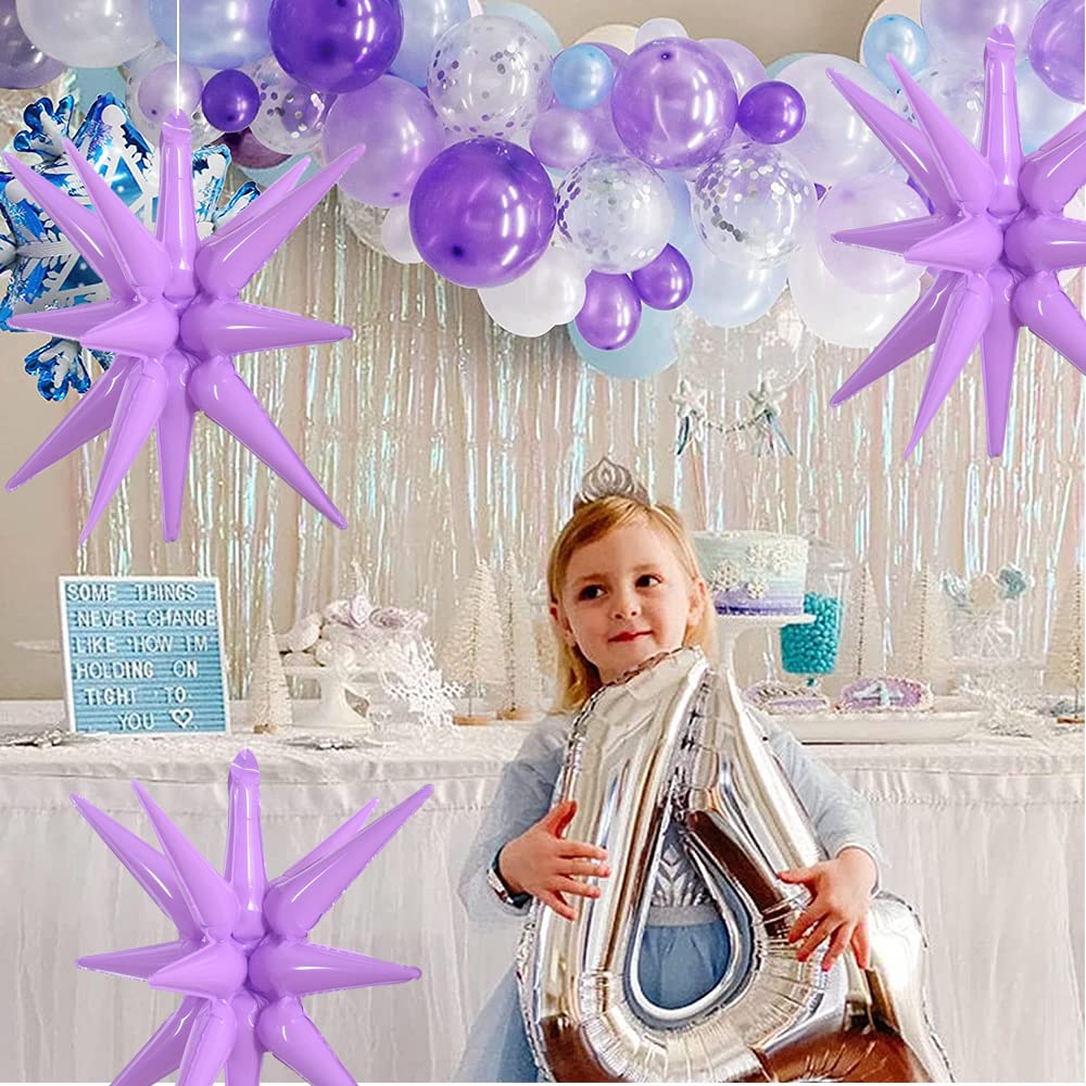 Toniful 4 Pcs 22Inch 4D Light Purple Explosion Star Mylar Balloons 14Point Star Balloons For Party Backdrop Christmas,New Year B