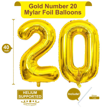 40 Inch Gold 20 Number Balloons Giant 20 Balloons Gold Birthday 20 Balloons 20Th Birthday Anniversary Party Decorations Supplies