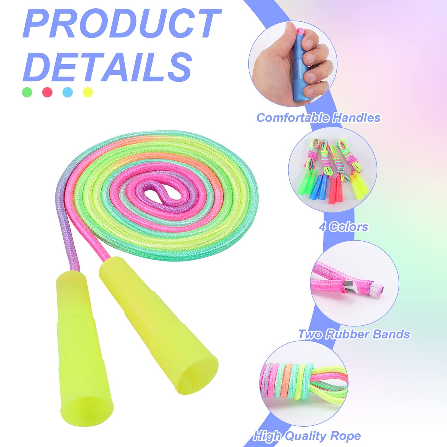 Kids Jump Rope,12 Pack Rainbow Jump Rope Set,7.2 Ft Adjustable Skipping Rope,Durable Jump Ropes With Plastic Handles,Vibrant Jum