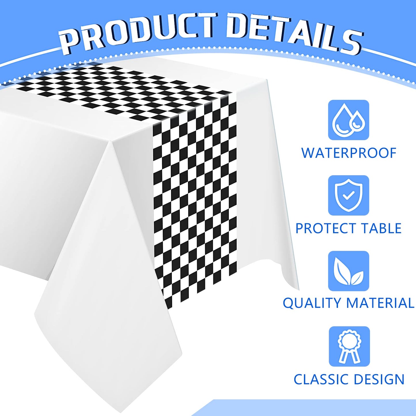 Irenare Car Birthday Party Supplies Racing Party Decorations Road Tablecloth Racetrack Table Runner Table Covers For Kids Boy Car Theme Birthday Party, 54 X 108 Inch (White,6 Sheets)