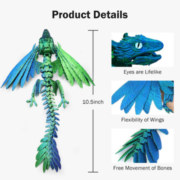 2 Pack Feathered Wyvern 3D Printed Articulated Dragon, Collectible Fantasy Dragon Figure For Anxiety Relief, Desk Pet (Frostveil
