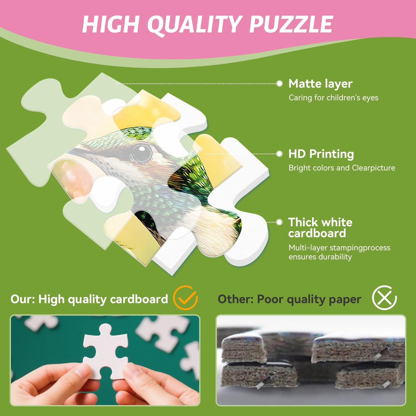 ZSYCZAO Jigsaw Puzzle 300 Pieces, Flower Hummingbird Design, 20.5 x 15 in, Cardboard, Fun for Adults and Kids