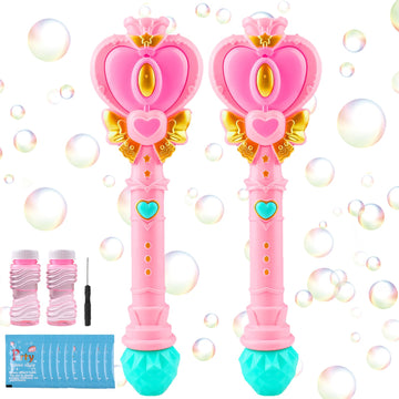 2 Pack Bubble Wand For Kids, Princess Heart Bubble Machine Blower Maker Wands Easter Basket Stuffers Outdoor Toys Gifts For 1 2