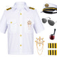 Kids Yacht Captain Sailor Costume For Boys Shirt Hat Accessories 6 Pcs Set Party Cosplay 7-8Years White
