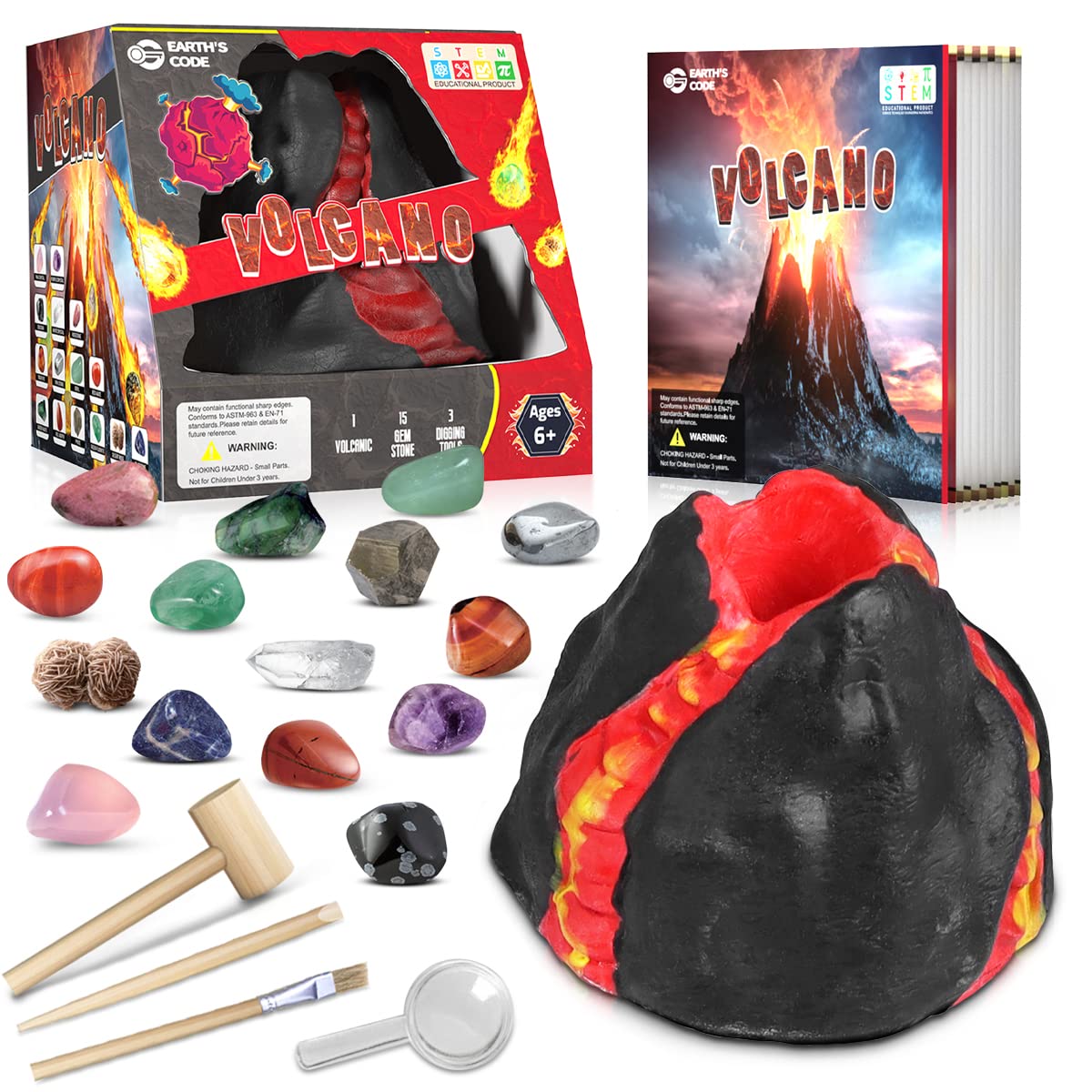Earth'Scode Volcano Gemstone Dig Kit, Science Stem Educational Toys Gifts For Kids Age 6-12