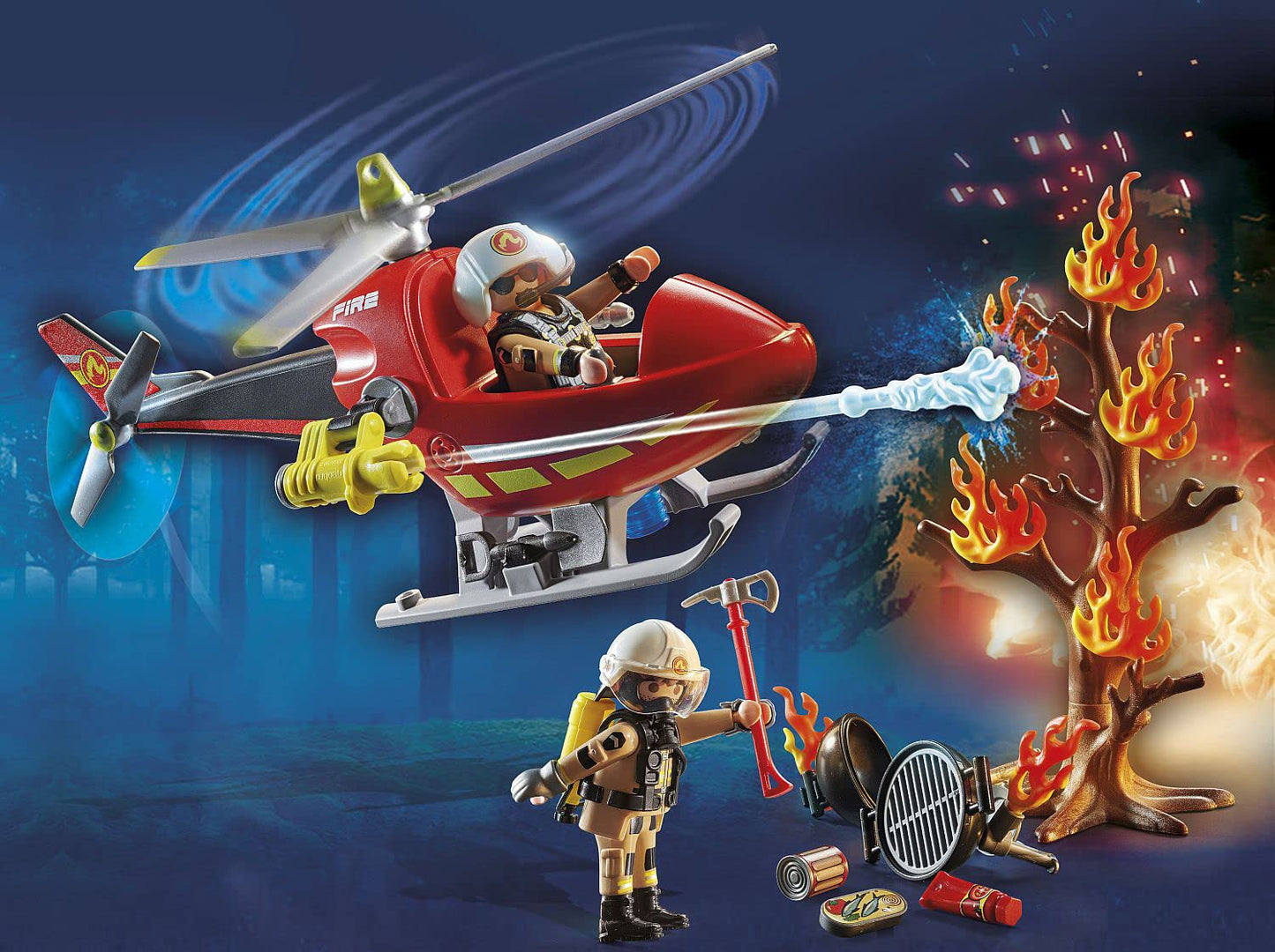 Playmobil 71195 City Action Fire Helicopter, Air-Based Playset With Firing Cannon, Fun Imaginative Role-Play, Playset Suitable For Children Ages 4+