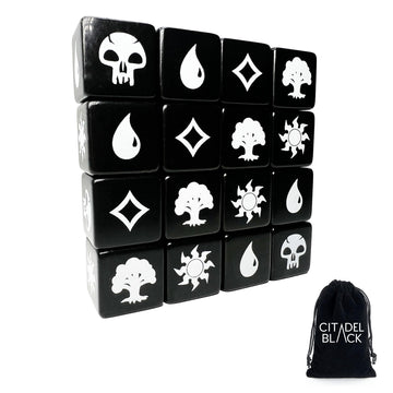 Citadel Black Mtg Mana Dice Set Of 16 Premium Dice – With Velvet Drawstring Pouch, Magic: The Gathering