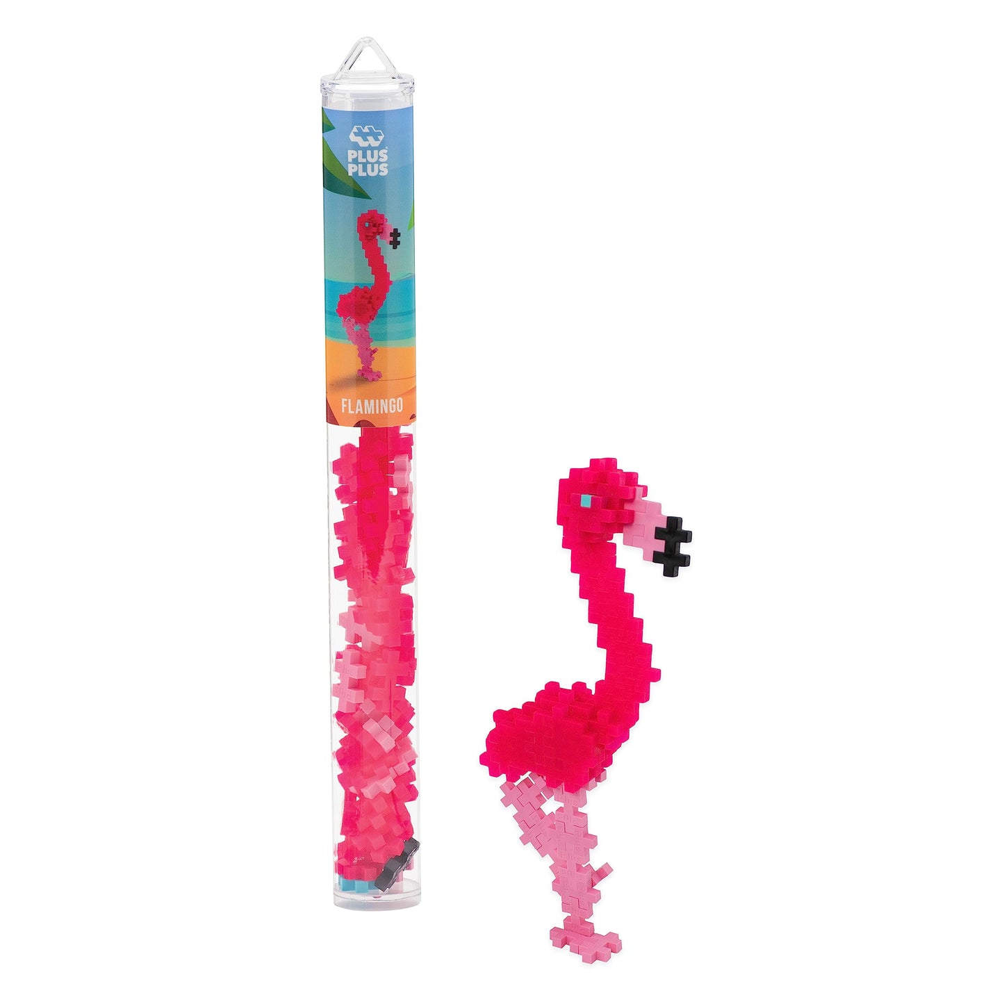 Plus Plus 3D Animal Figurine Building Block Set, 70 Mini Interlocking Puzzle Pieces, Fun Stem Toys For Kids - Flamingo Mini Maker Tube