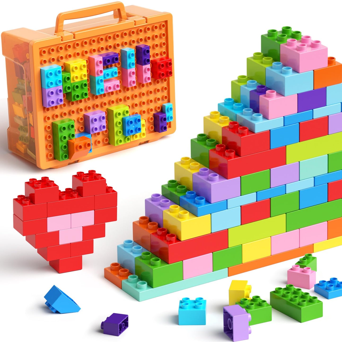 97Pcs Building Blocks Set With Storage Box & Base Plate - Stem Educational Toys For Toddlers, Kids Ages 3+, Compatible With Majo