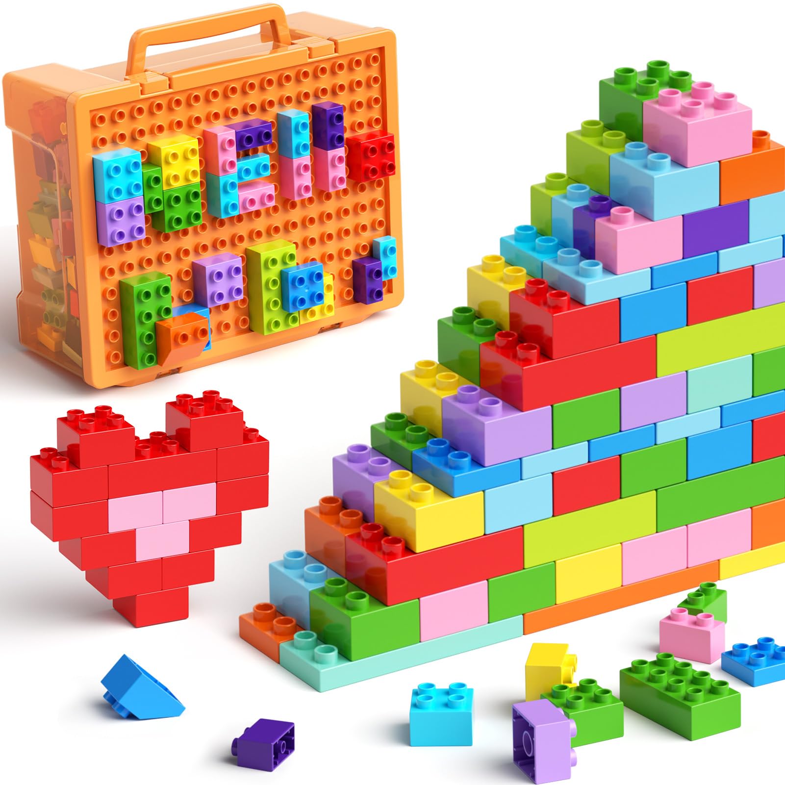 97Pcs Building Blocks Set With Storage Box & Base Plate - Stem Educational Toys For Toddlers, Kids Ages 3+, Compatible With Majo