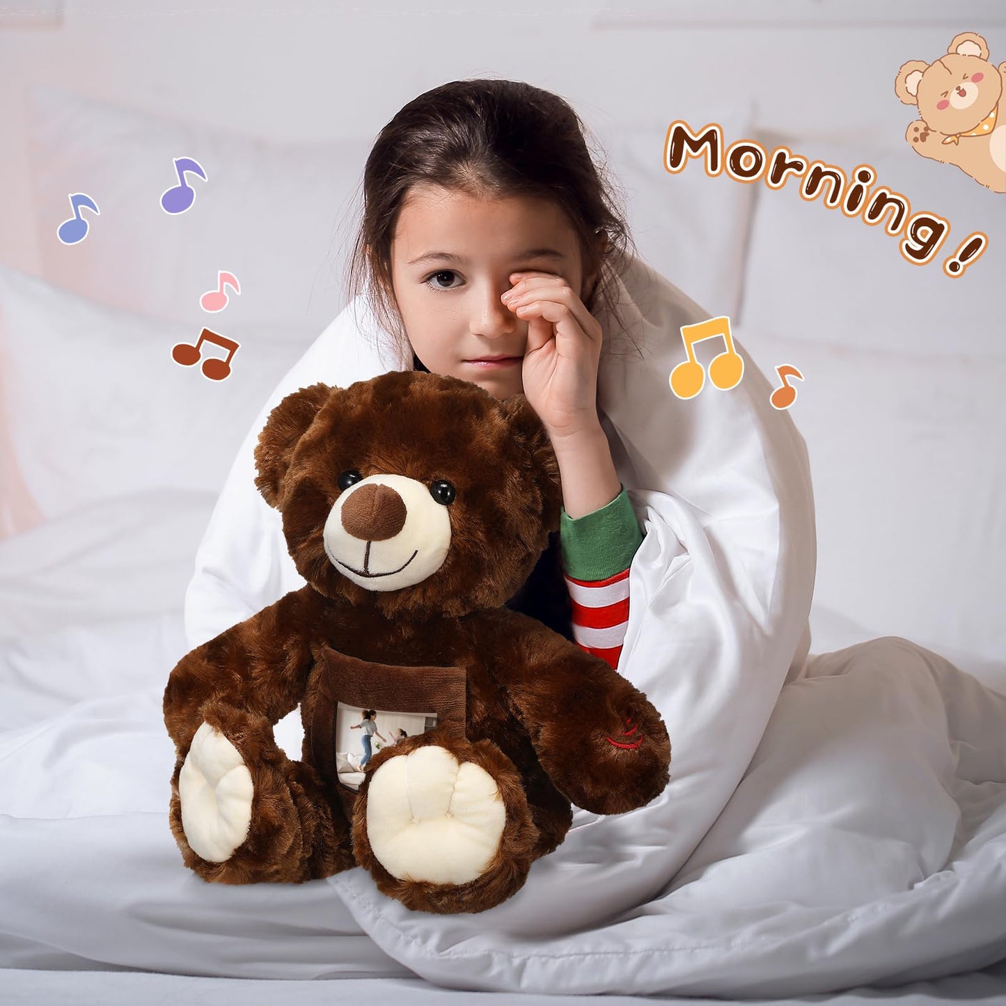 Leyndo Bear With Voice Recording Remembrance Stuffed Animal With Picture Recordable Messages Memorial Toy For Baby Shower Birthday Gift, Recording Gifts(Dark Brown, 18 Inch)