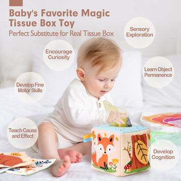 hahaland Baby Tissue Box Toy - Montessori Toy for 6-18 Months, Multi-Color, Ideal Shower Gift & Easter Basket Stuffer