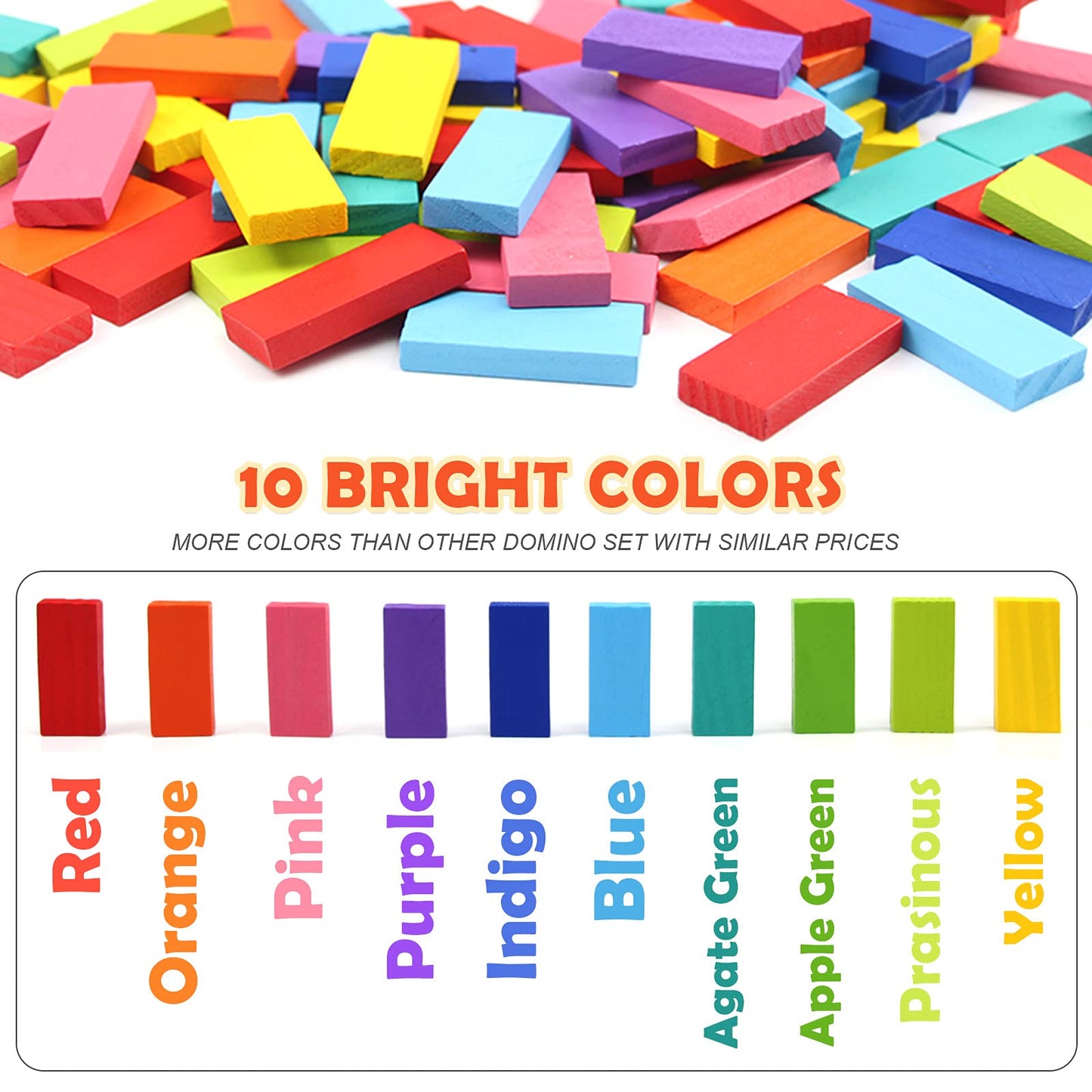 WOOD CITY 1000 Piece Wooden Dominoes Set for Kids - Colorful Stacking Blocks with Storage Bag - Educational Toy