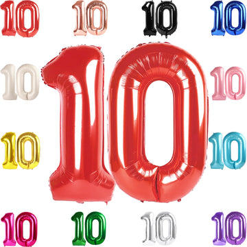 10 Balloon Number, Red Number 10Th Birthday Balloons 40 Inch, 10 Years Old Red Birthday Decorations For Boys Girls, 10Th Anniver