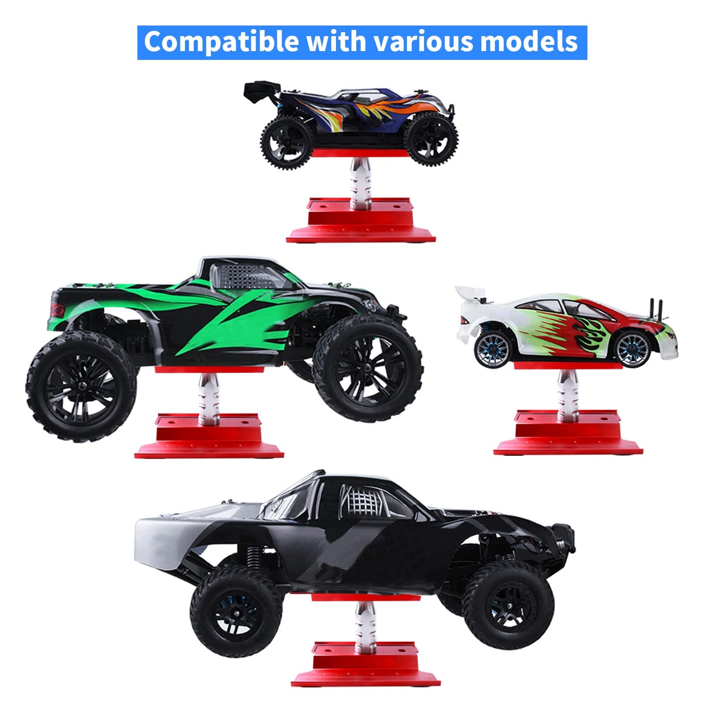 RC Car Work Stand Repair Workstation Aluminum Alloy 360 Degree Rotate w/Screw Kit & Screw Tray, Wheel Wrench Repair Tools for 1/