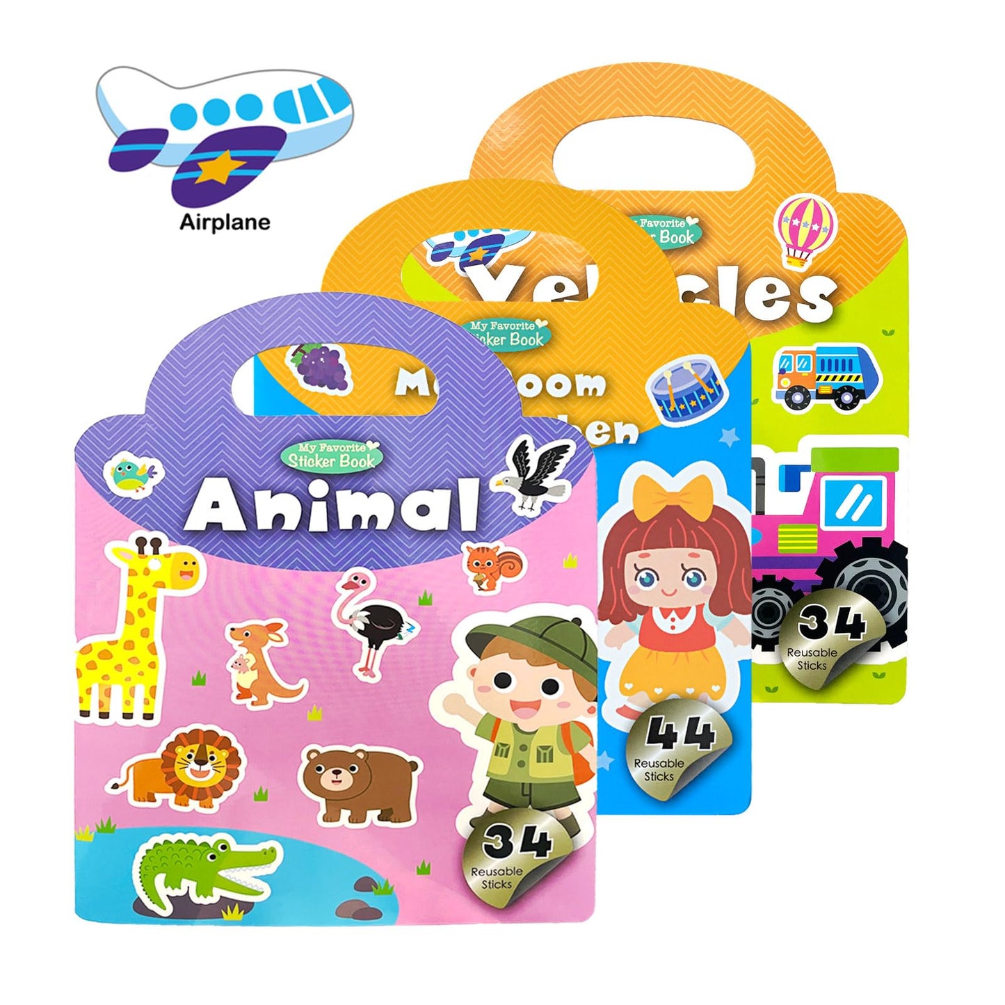 Towjug 3 Set Reusable Stickers Book For Toddles, Preschool Learning Activity Sticker Books, Jelly Stickers Quiet Books For Girls