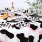 Oudain 3 Pcs Pink Cowgirl Cow Themed Table Cover Plastic Round Cow Themed Tablecloth 84 Inch Farm Animal Tablecloth Disposable B