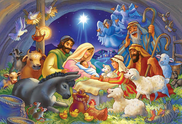 Vermont Christmas Company 100-Piece Baby in a Manger Jigsaw Puzzle for Kids & Seniors - Large Puzzle Board Pieces, Model VC1120