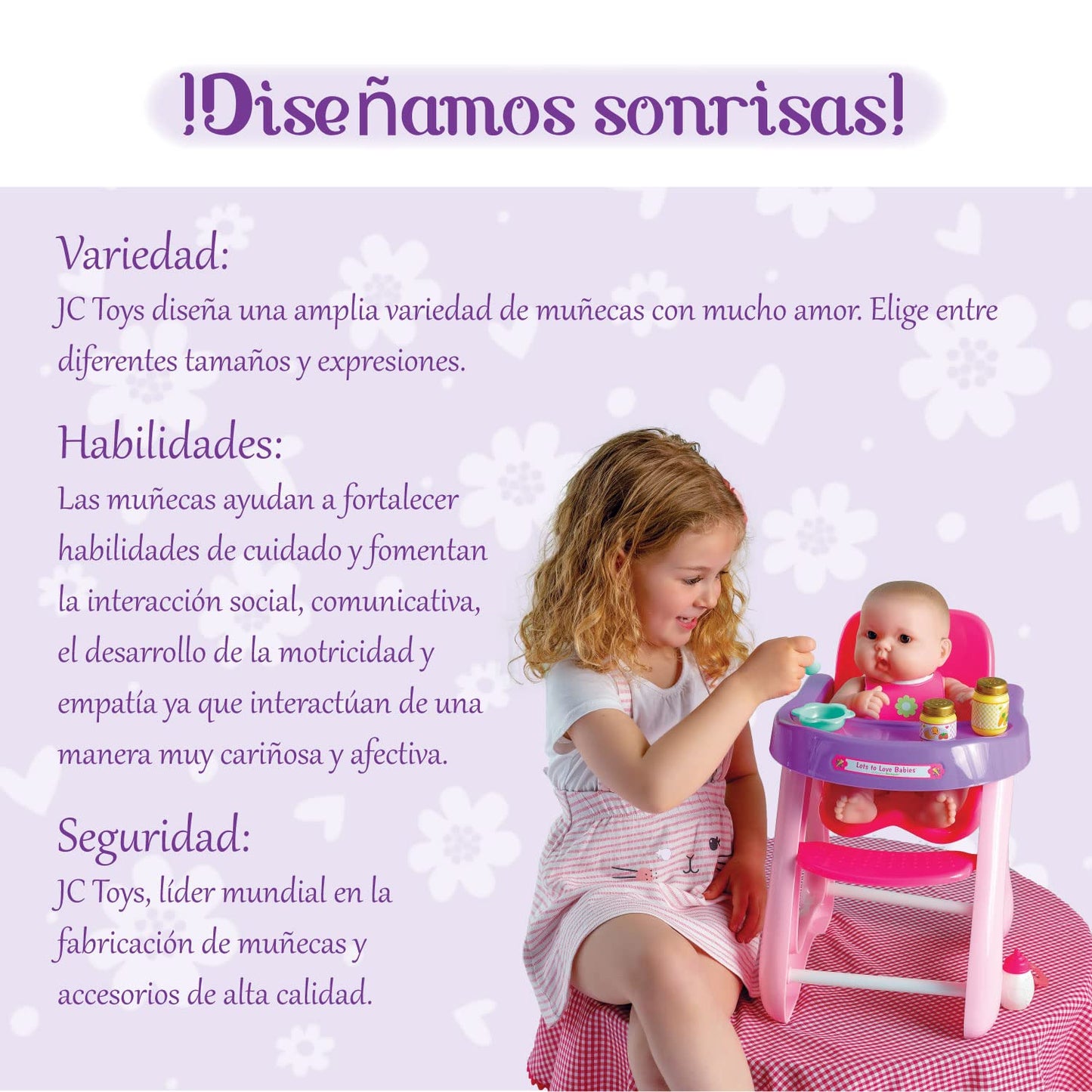 JC Toys 14" Lots to Love Babies Doll with Pink High Chair - Posable, Waterproof, Ages 2+, Model 16148