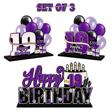 Lingteer Happy 19Th Birthday Purple Acrylic Table Topper Centerpieces Set - Cheers To Nineteen Years Old Birthday 19Th Bday Party Gift Decorations.